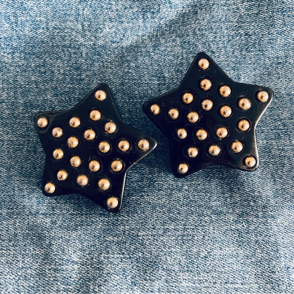 Vintage Star Gold Studded 80s Rocker Maximalist 2” Stud Earrings - Picture 6 of 6